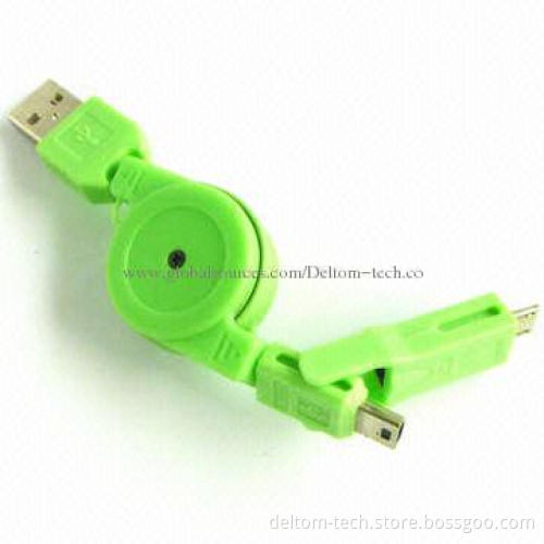 3-in-1 Retractable USB Cable for iPhone, Mini and Micro USB Date Connector Line
